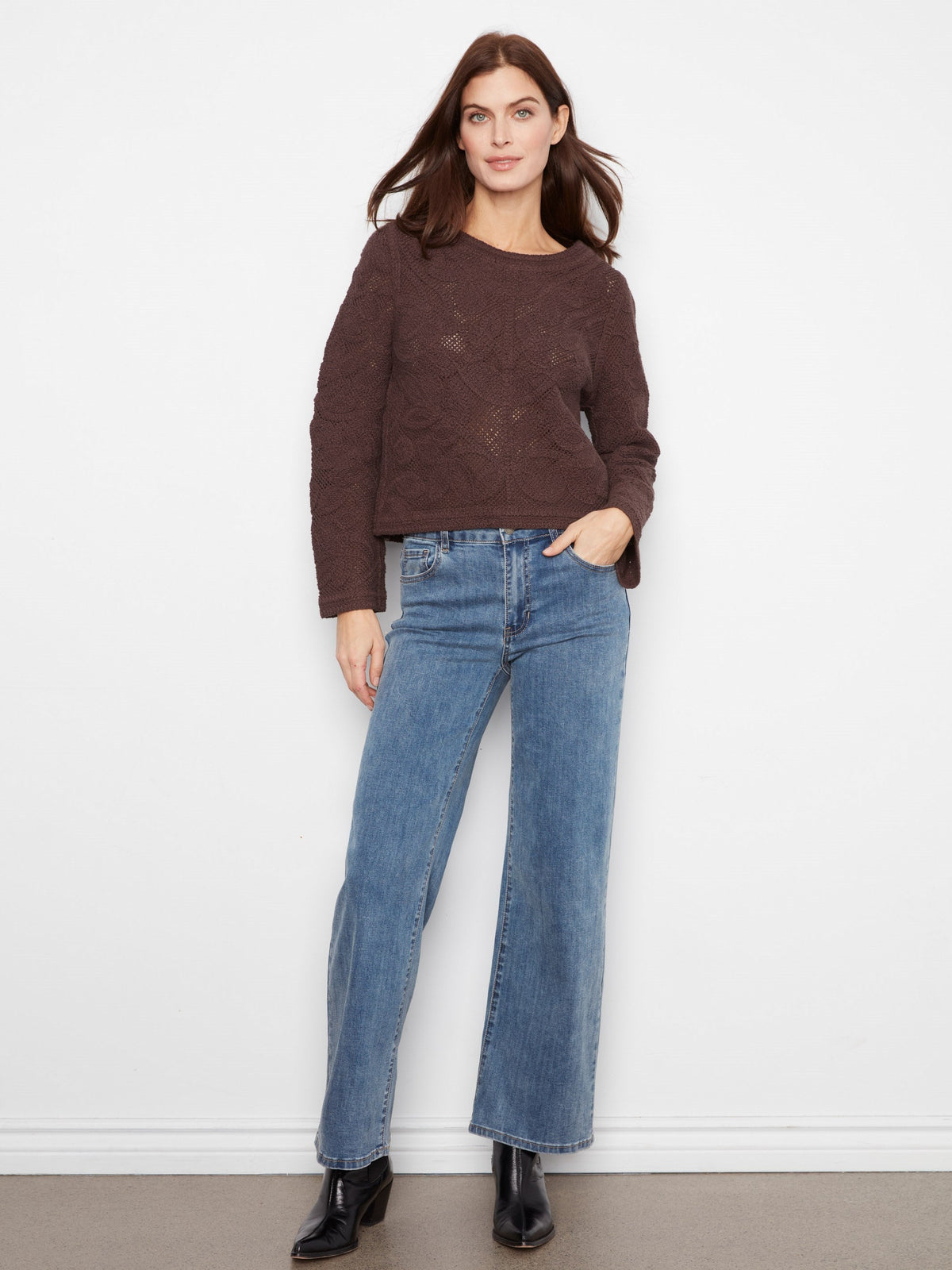 Reversible Cotton Crochet Cardigan - Coffee
