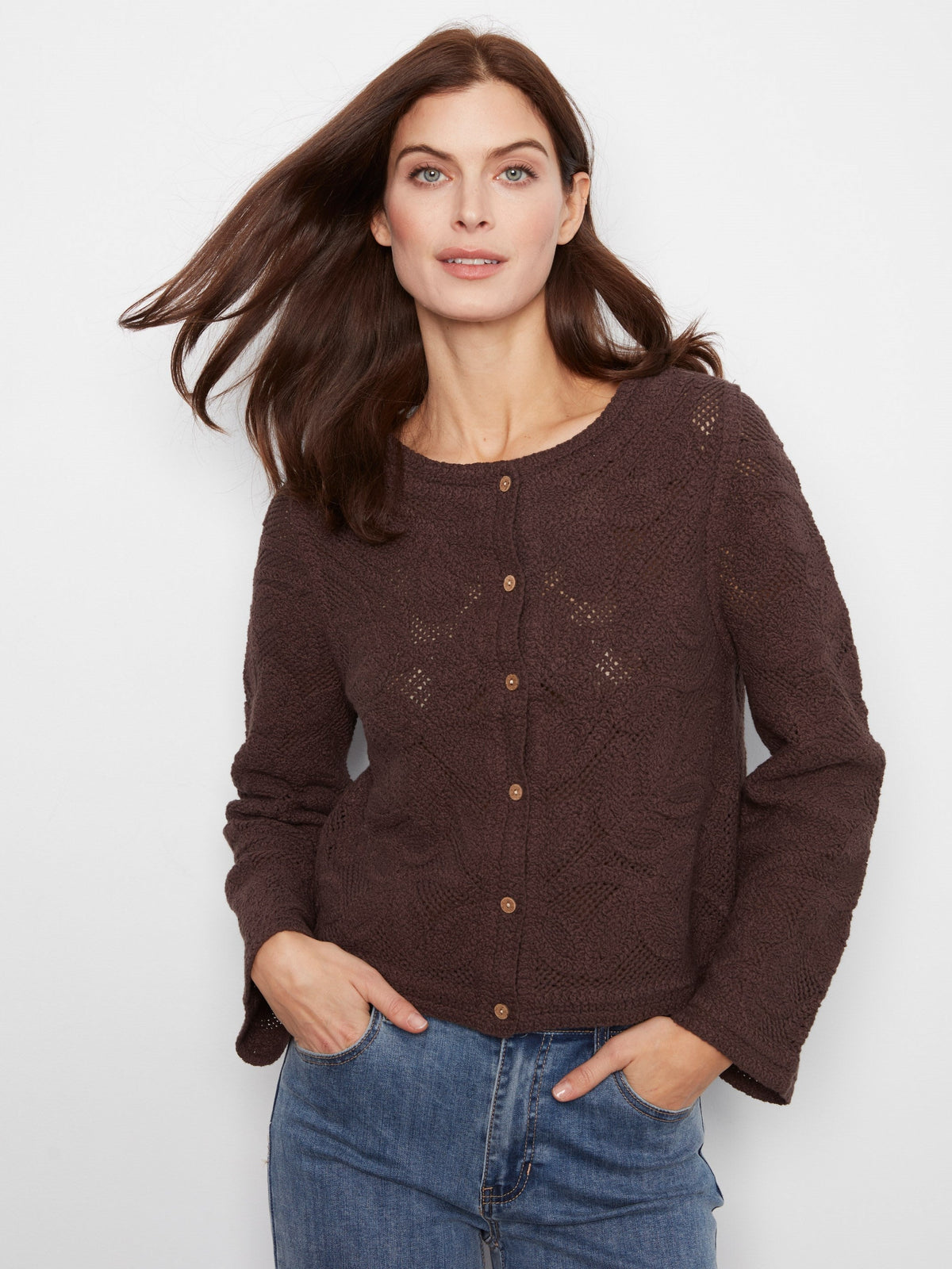 Reversible Cotton Crochet Cardigan - Coffee