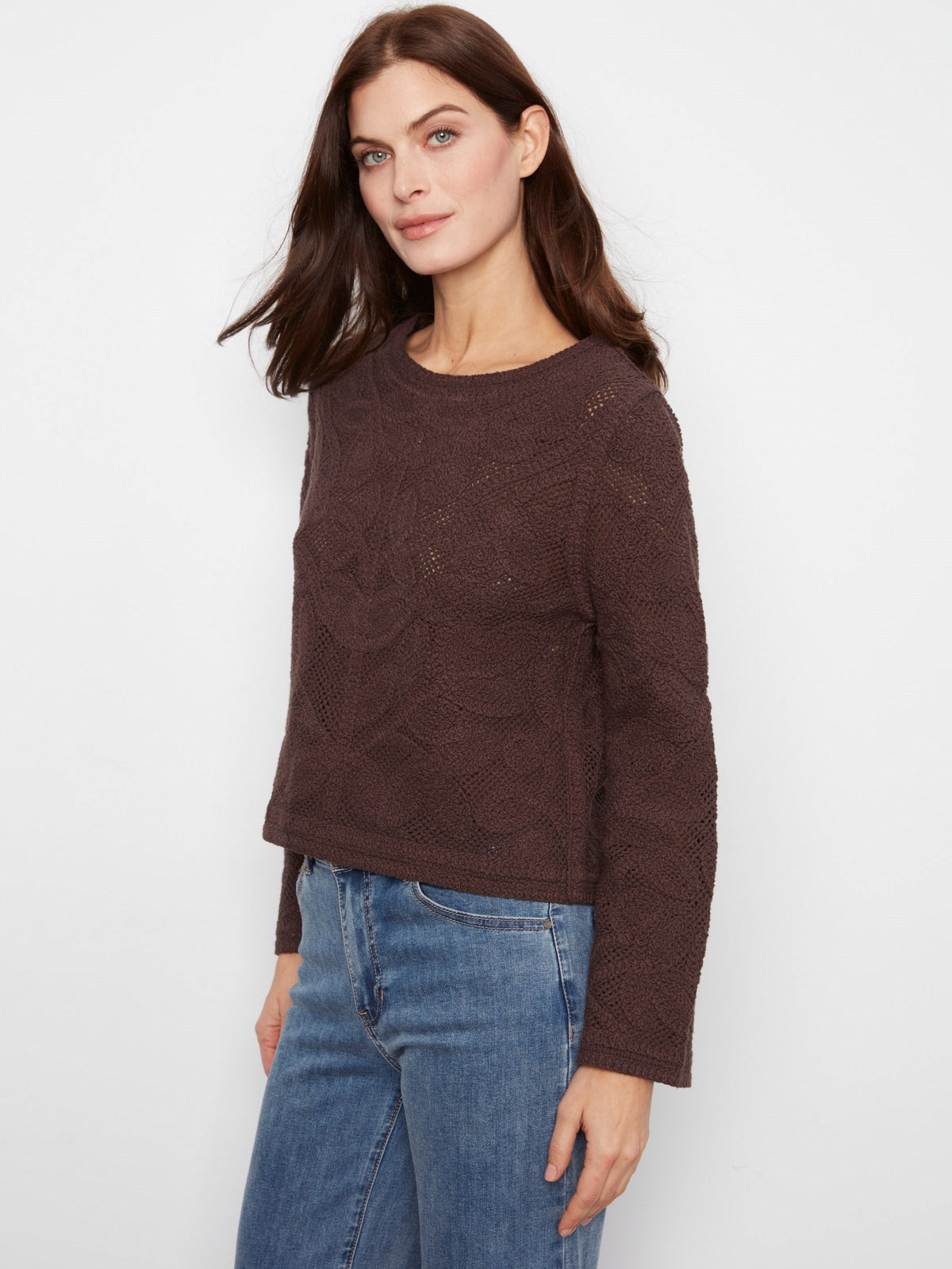 Reversible Cotton Crochet Cardigan - Coffee