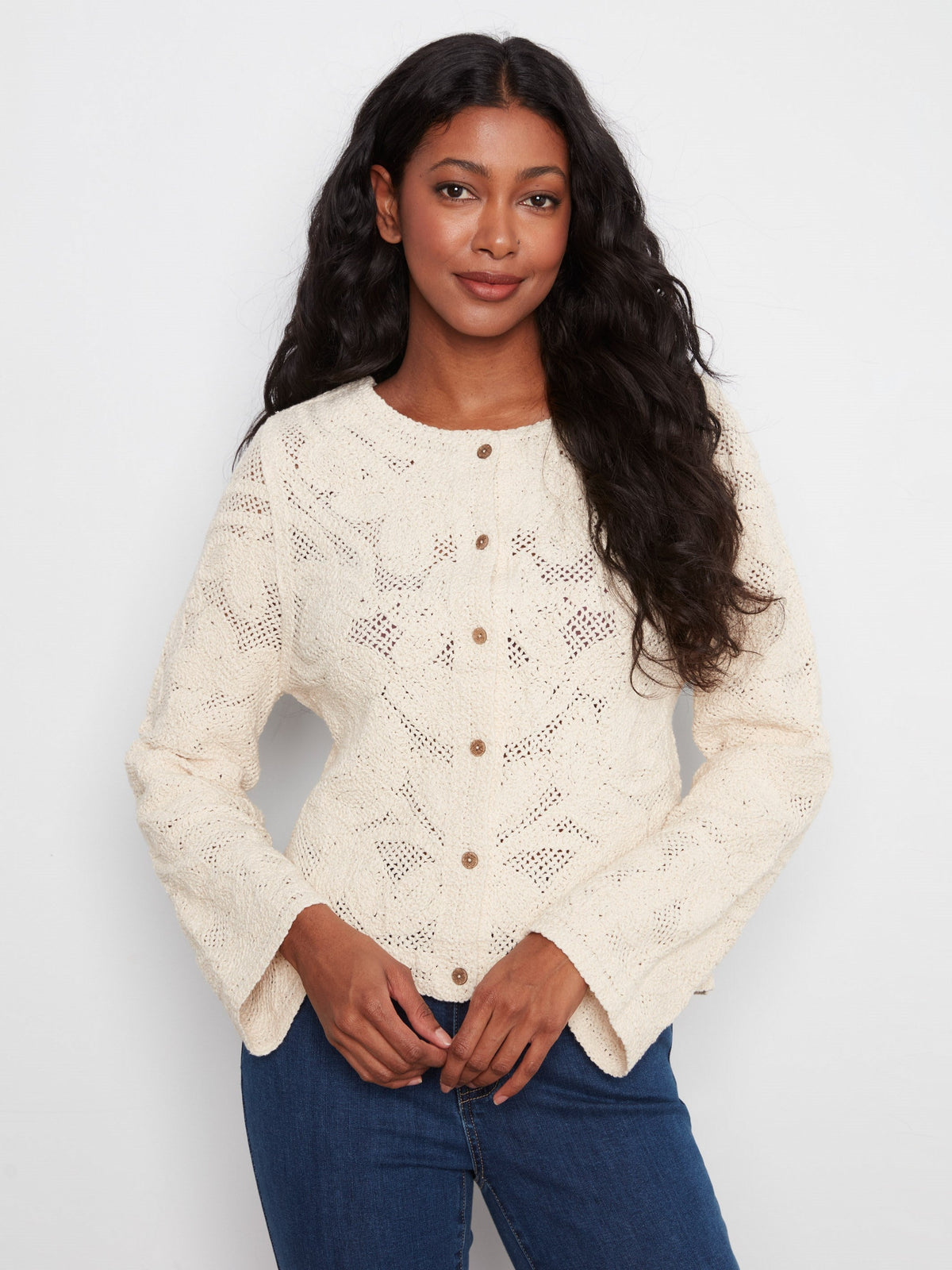 Reversible Cotton Crochet Cardigan - Natural