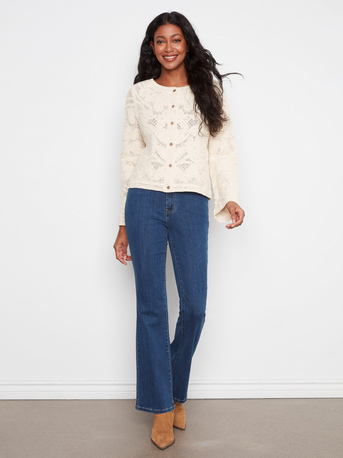 Reversible Cotton Crochet Cardigan - Natural