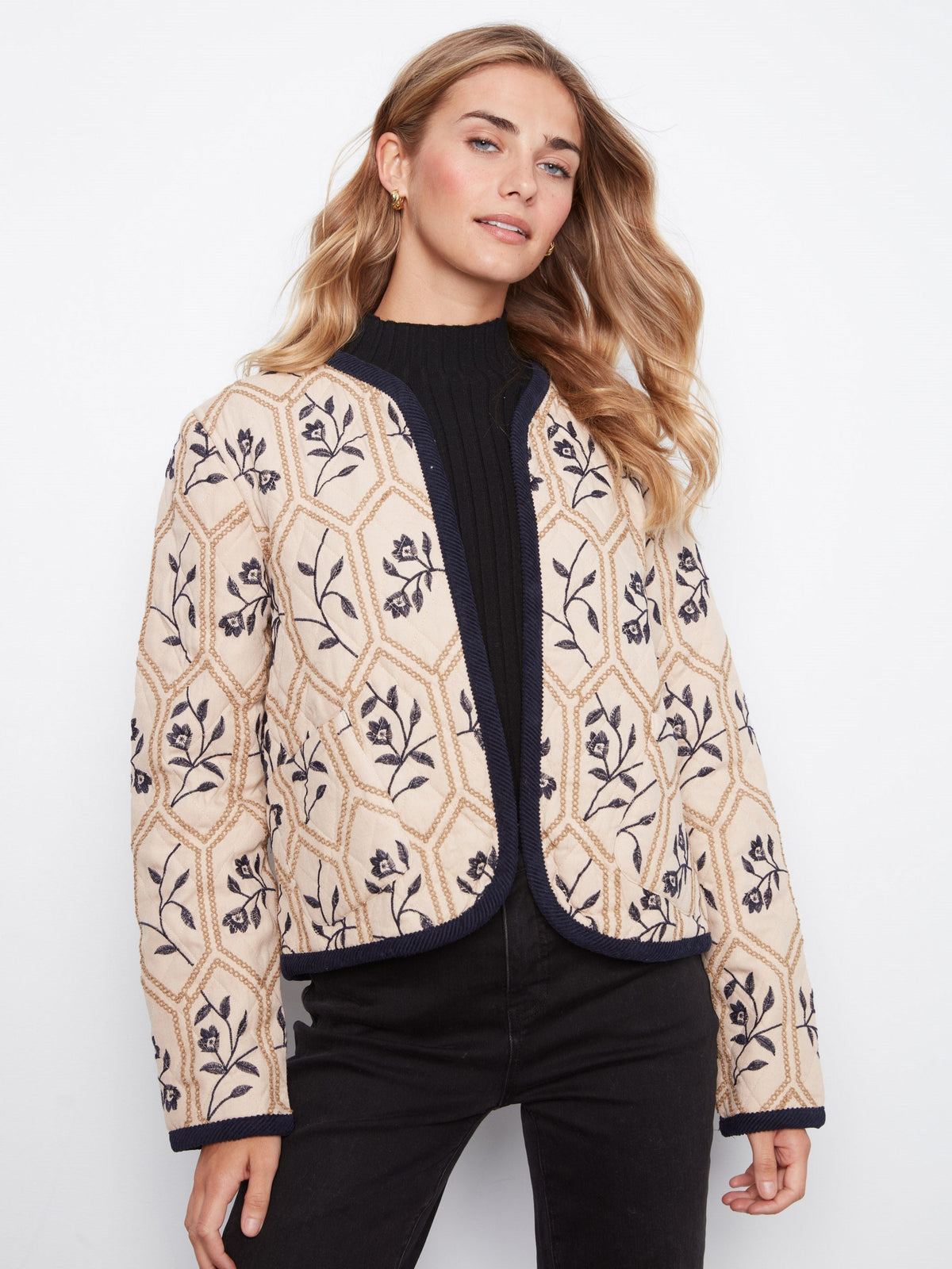 Reversible Embroidered Quilted Jacket - Biscuit