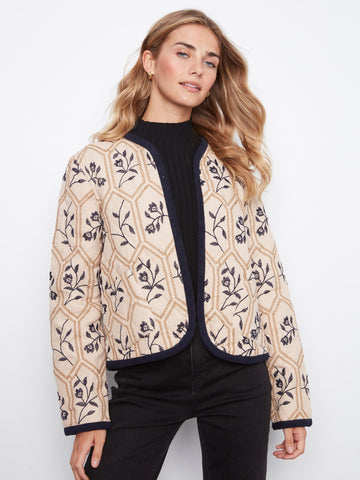 Reversible Embroidered Quilted Jacket - Biscuit