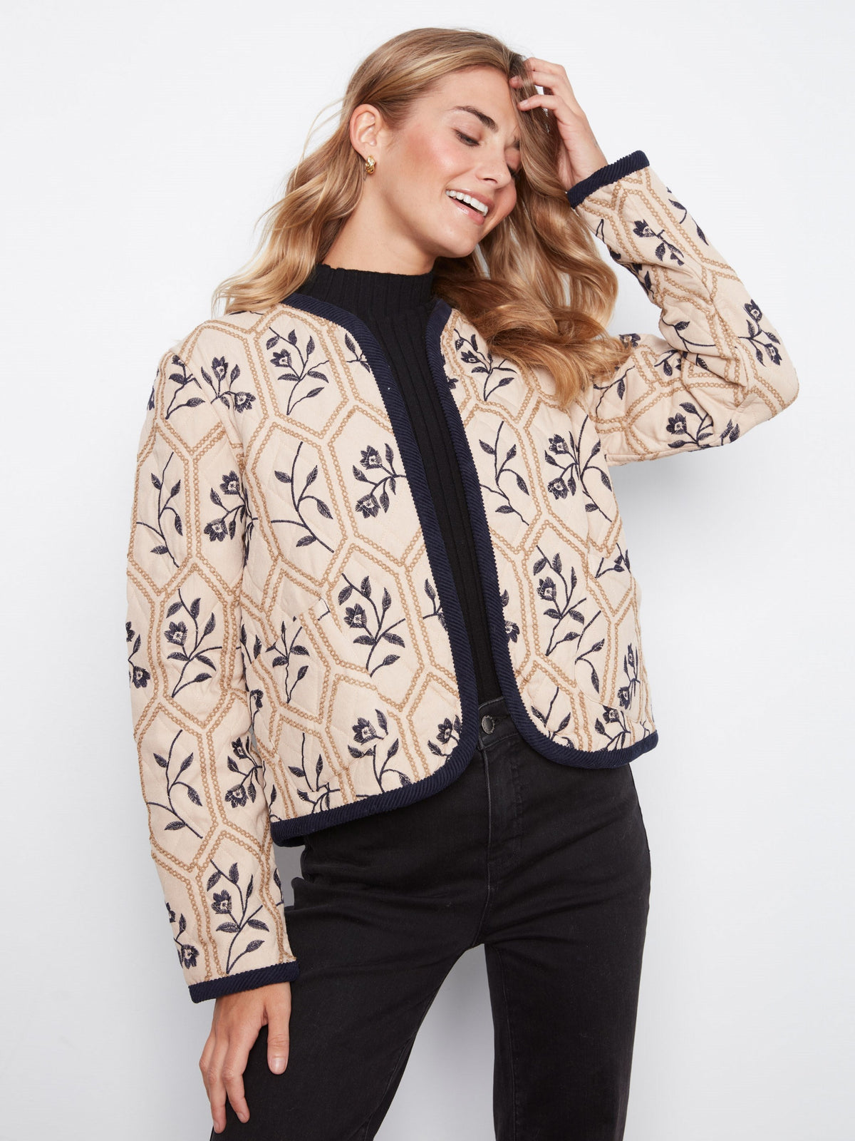 Reversible Embroidered Quilted Jacket - Biscuit