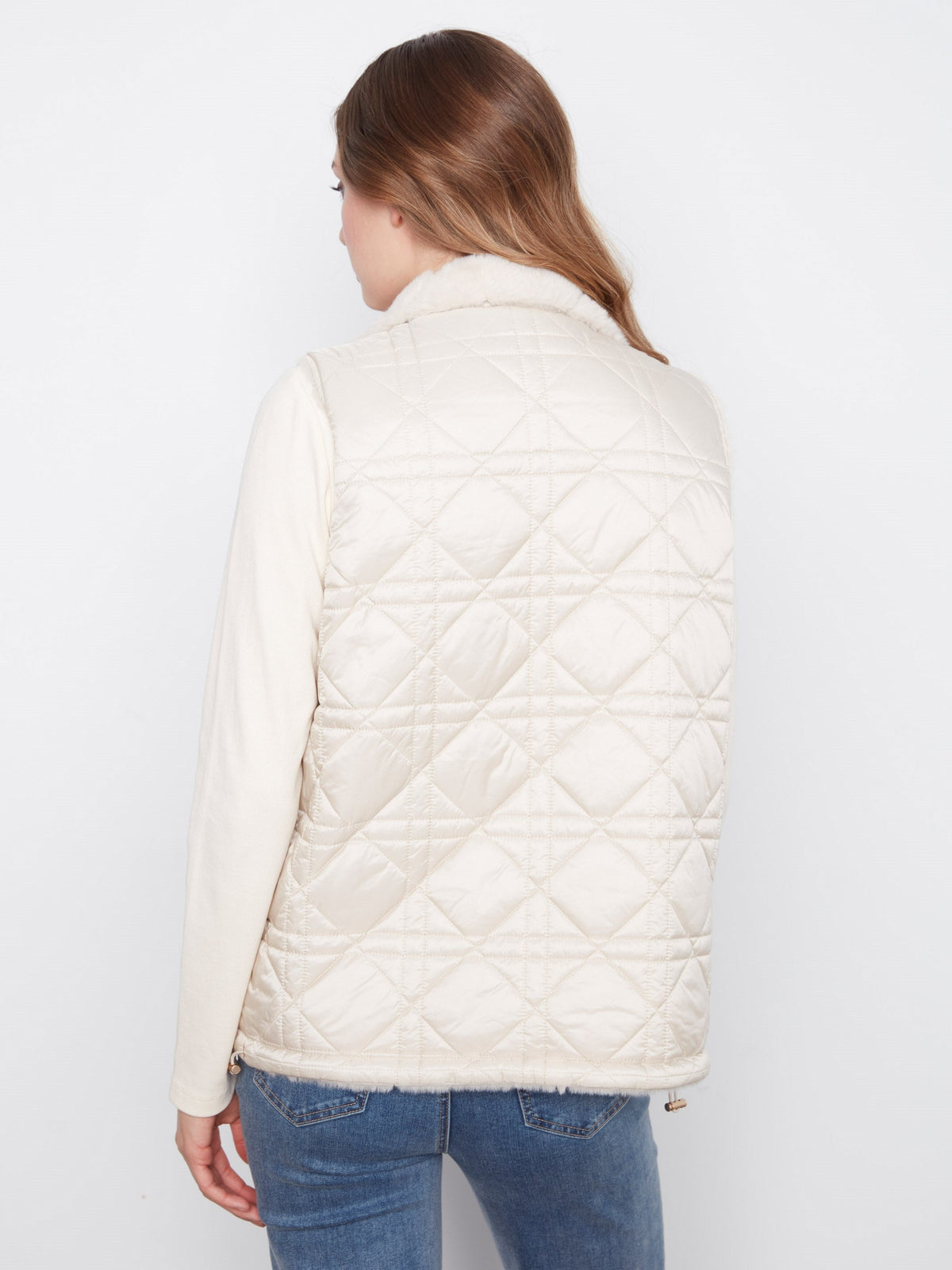 Reversible Faux Fur Quilted Vest - Pearl