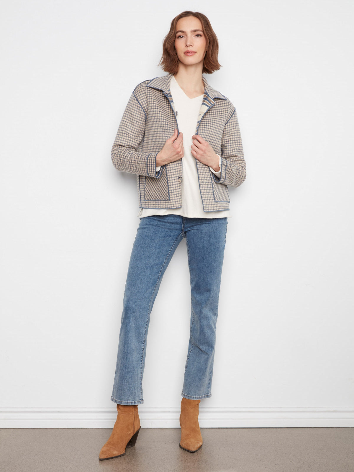Reversible Plaid Jacket - Ecru