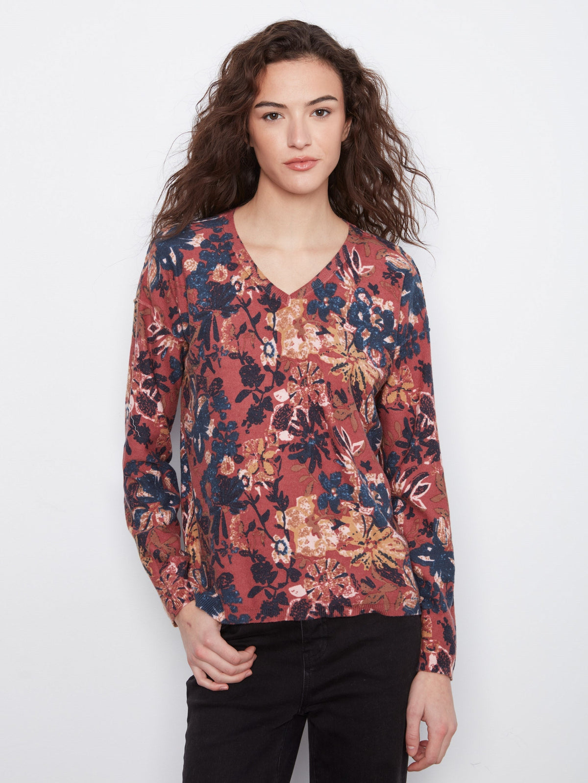 Reversible Floral V-Neck Sweater - Passion