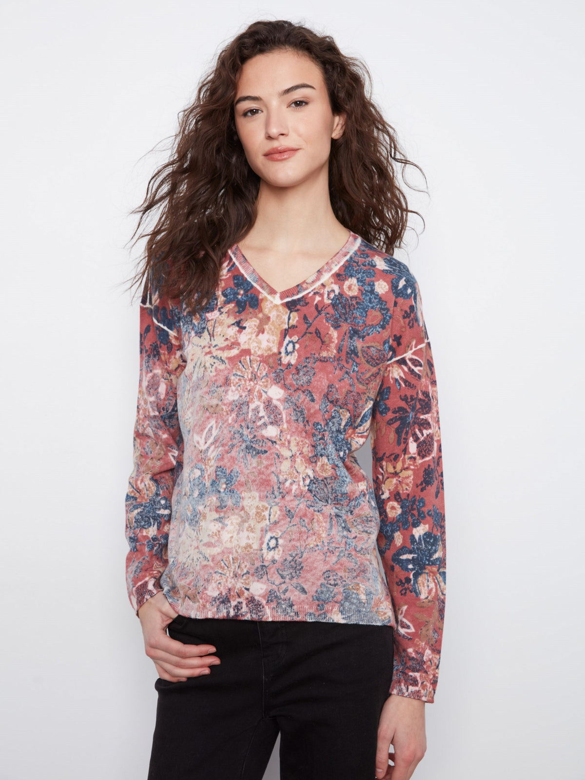 Reversible Floral V-Neck Sweater - Passion
