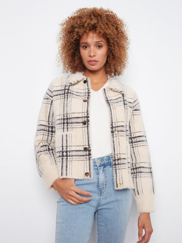 Short Plaid Knit Jacket - Oatmeal