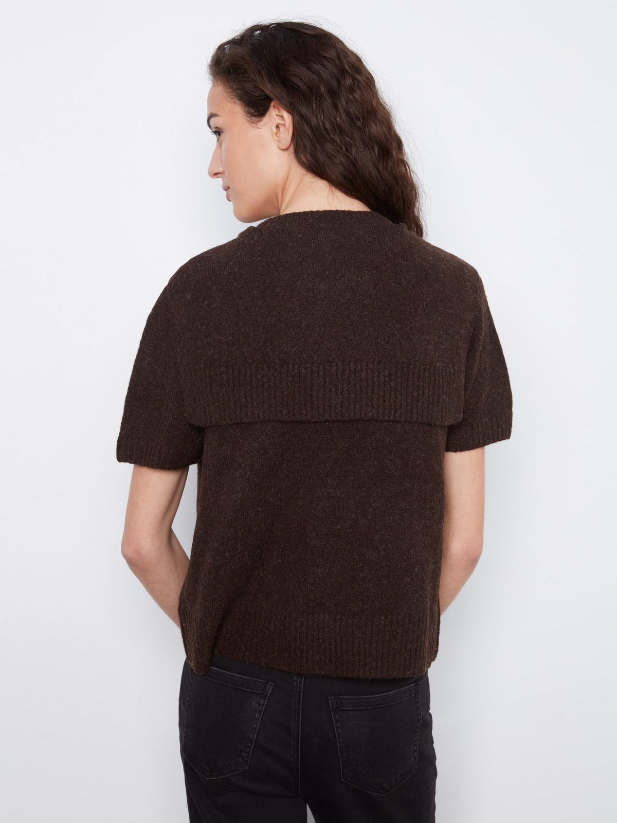 Short Sleeve Sweater With Sleeve Detail - Coffee