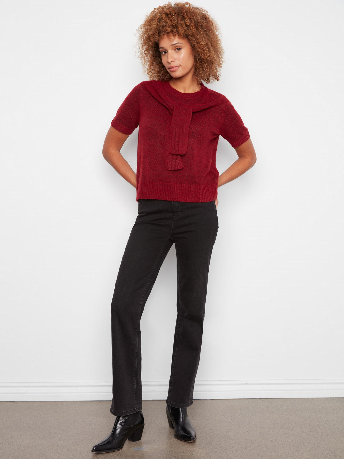 Short Sleeve Sweater With Sleeve Detail - Equestrian