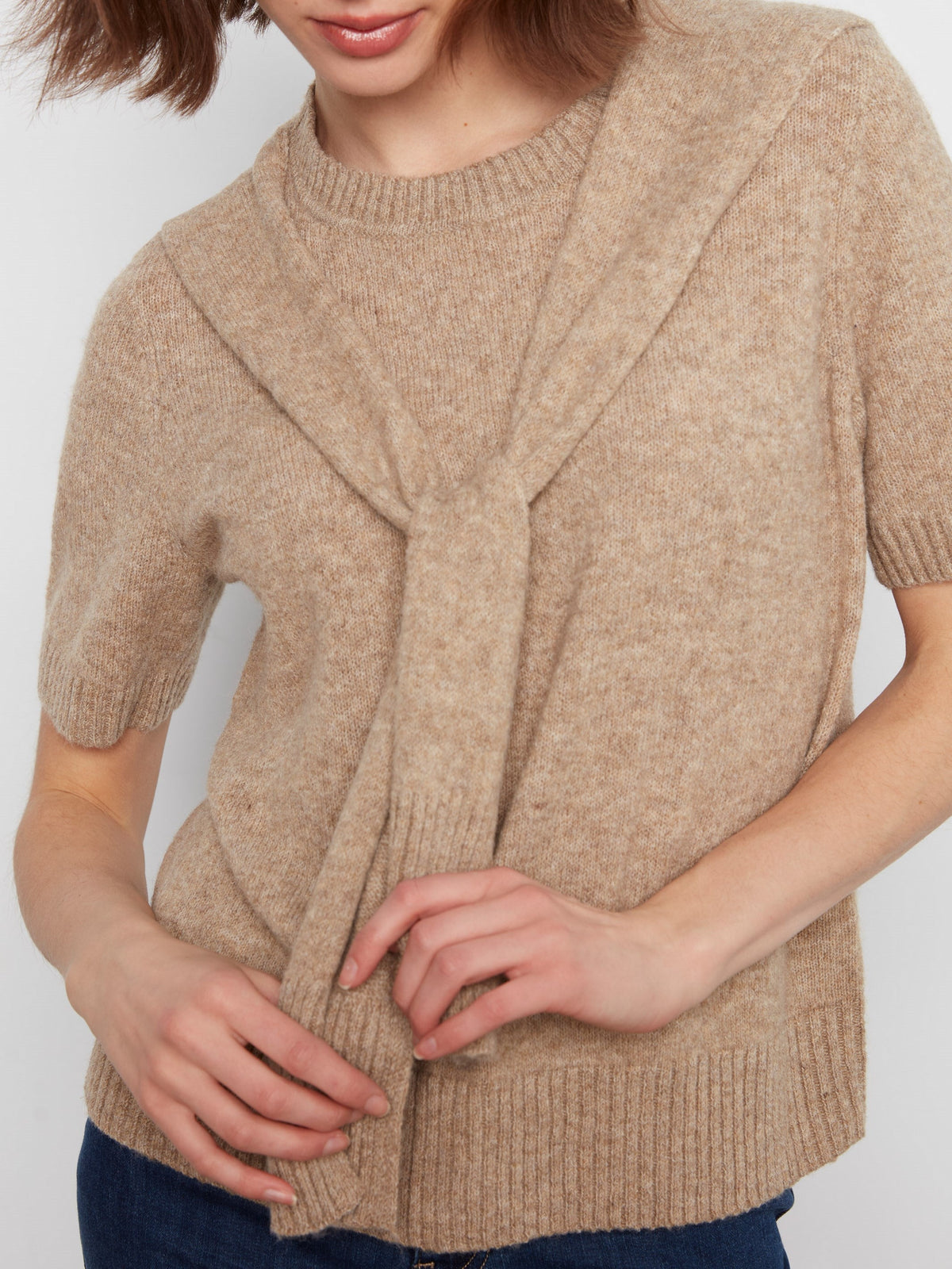 Short Sleeve Sweater With Sleeve Detail - Truffle