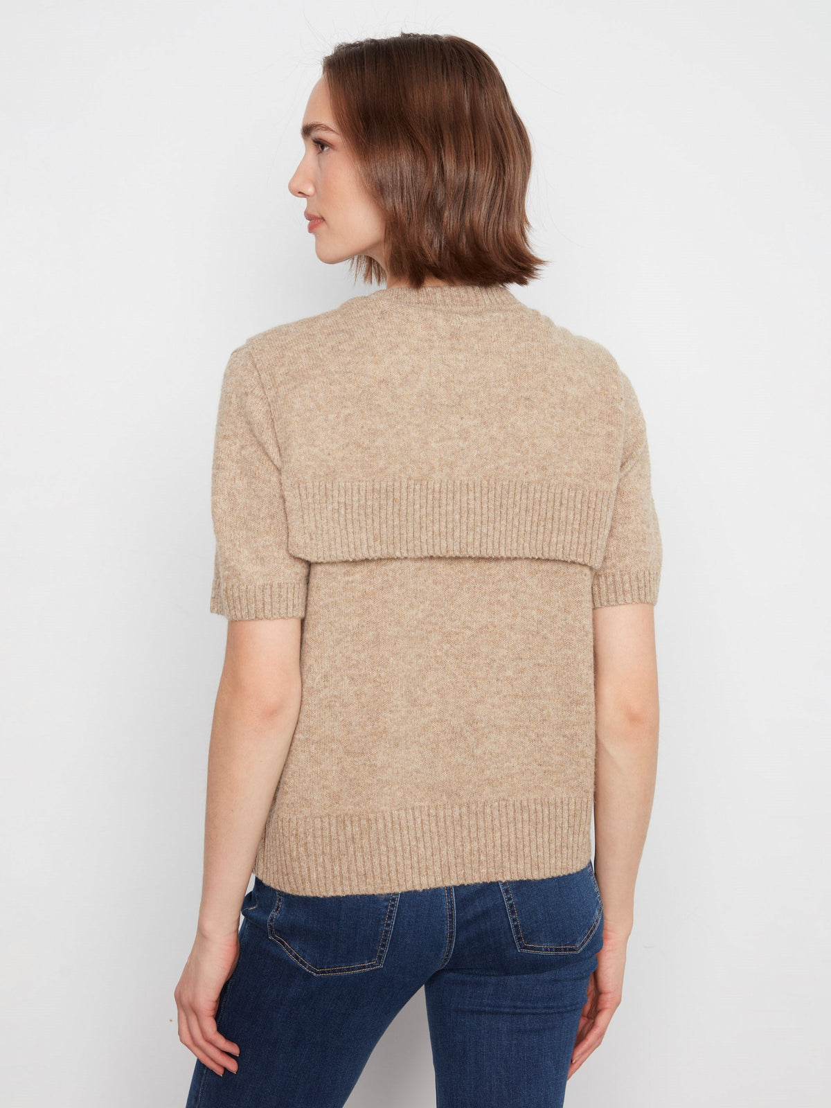 Short Sleeve Sweater With Sleeve Detail - Truffle