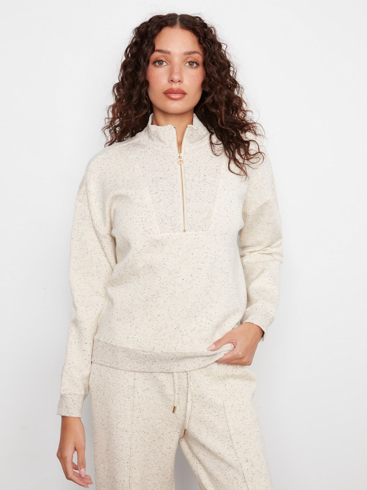 Soft Scuba Half-Zip Sweatshirt - Cookie & Cream