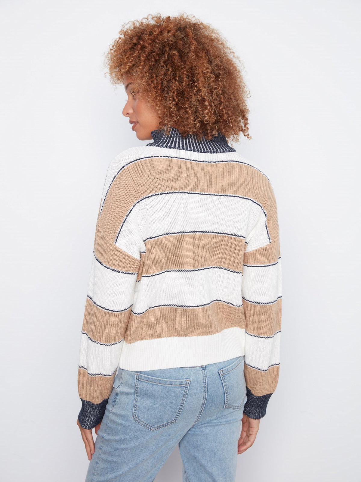 Striped Half-Zip Sweater - Camel