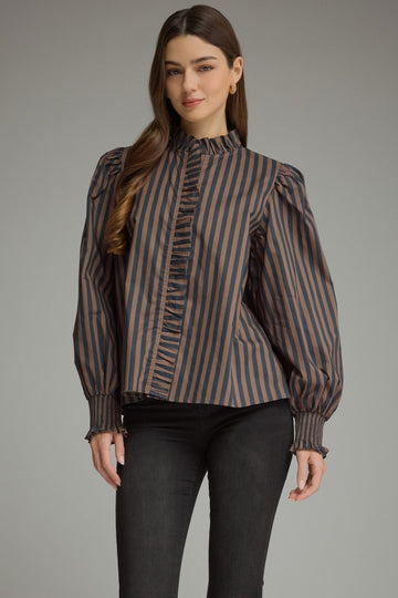 STRIPE LONG PUFF SLEEVE TOP