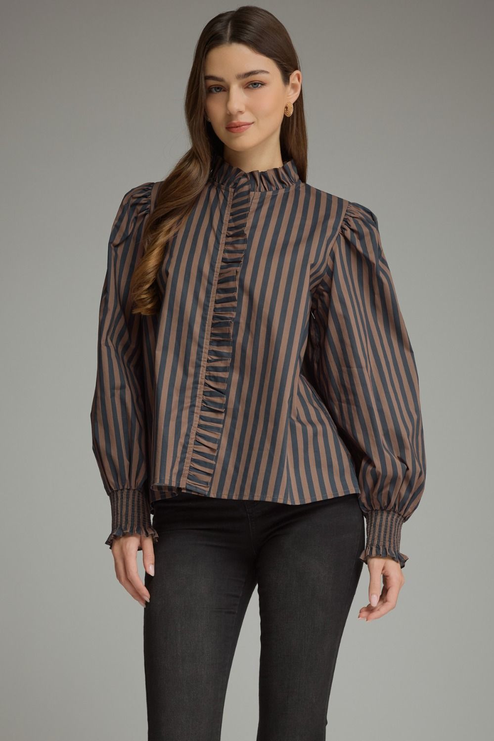 STRIPE LONG PUFF SLEEVE TOP