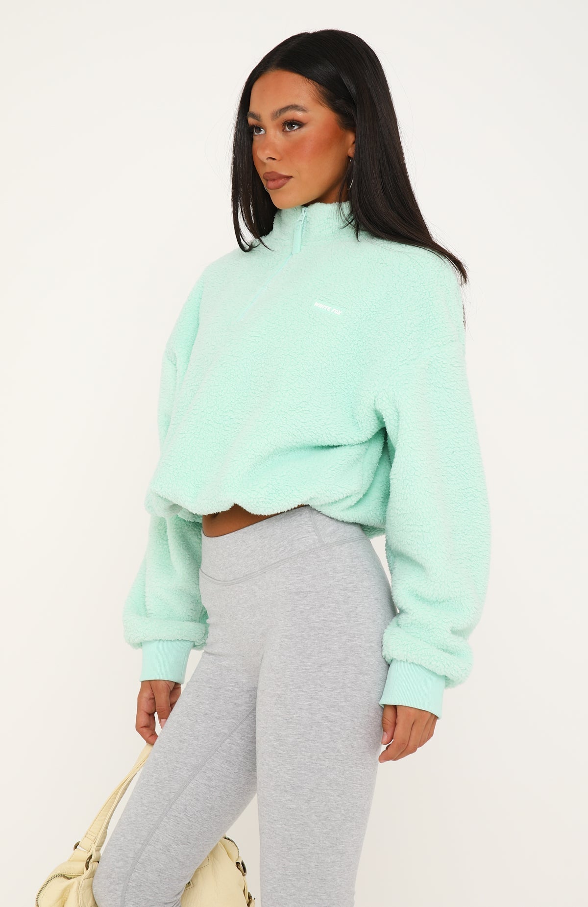 Figure It Out Later Fleece Quarter Zip Sweater Icy Mint