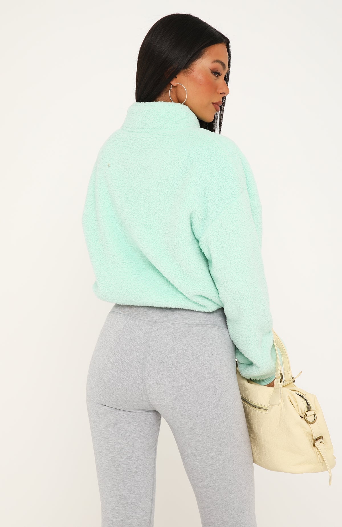 Figure It Out Later Fleece Quarter Zip Sweater Icy Mint