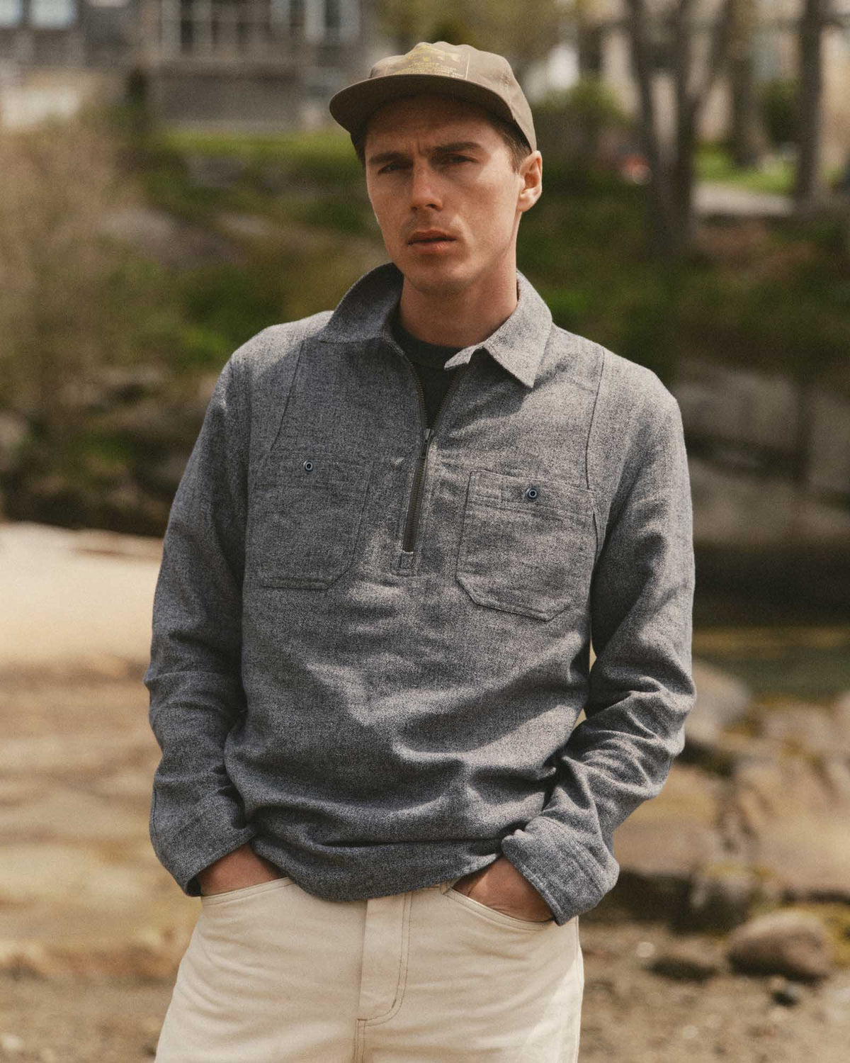 The Tiller Half Zip in Greyscale Hemp Jaspe
