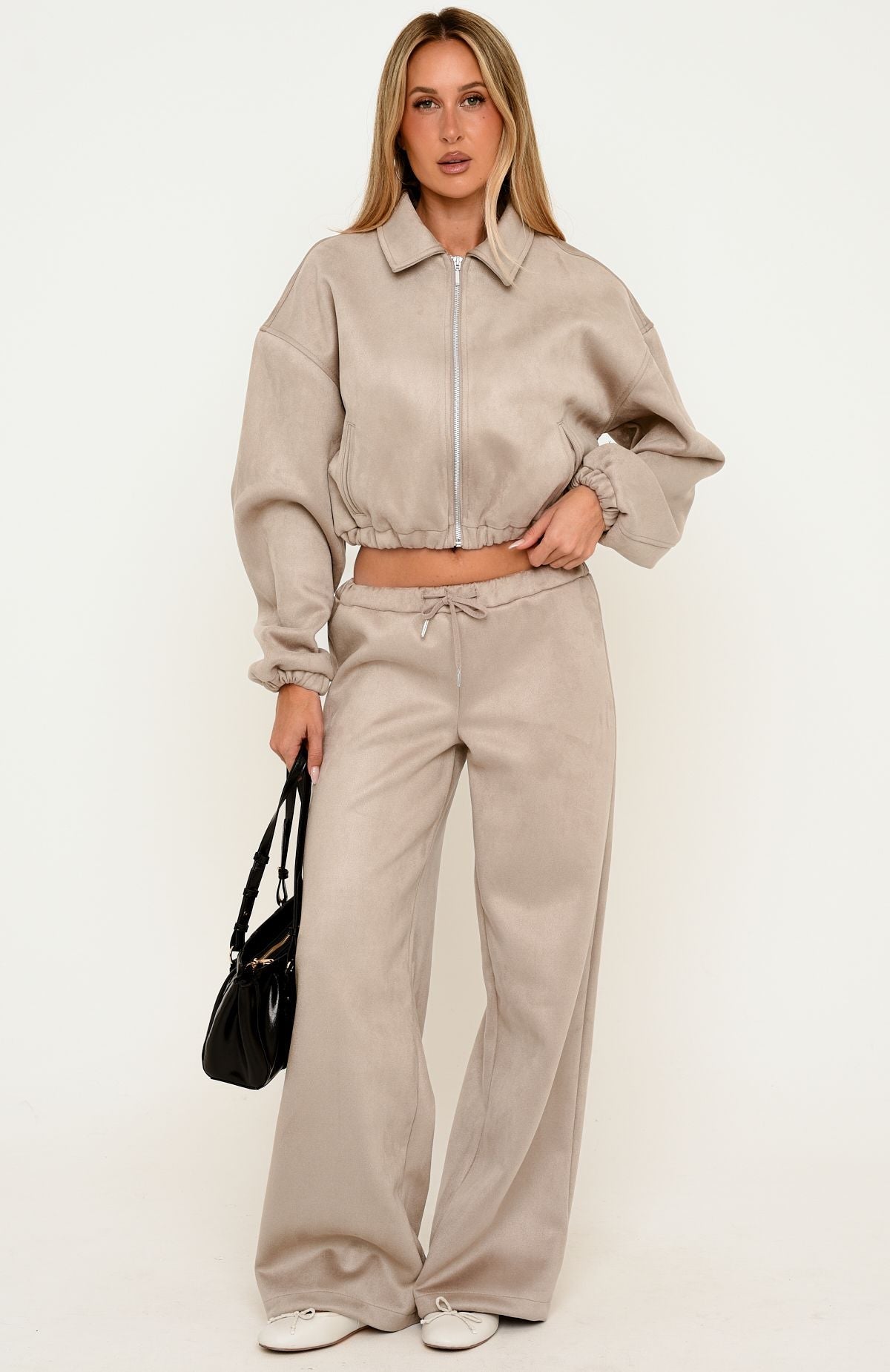 Isolda Faux Suede Bomber Jacket Sand