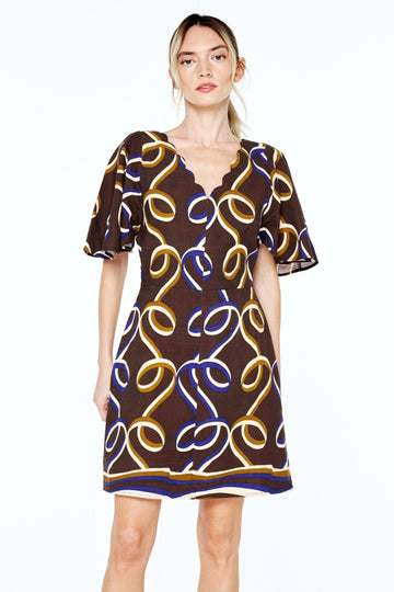 KIM PRINTED RIBBON SCALLOPED MINI DRESS