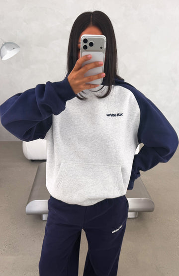 Loving It Here Oversized Hoodie Grey Marle/Navy