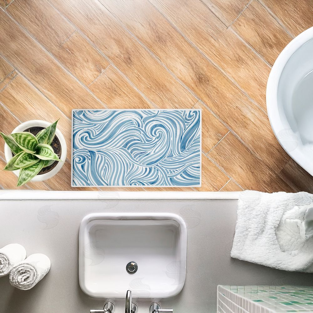 Emma Peal | Blue Sea Scrolls Pattern Plush Bath Mat