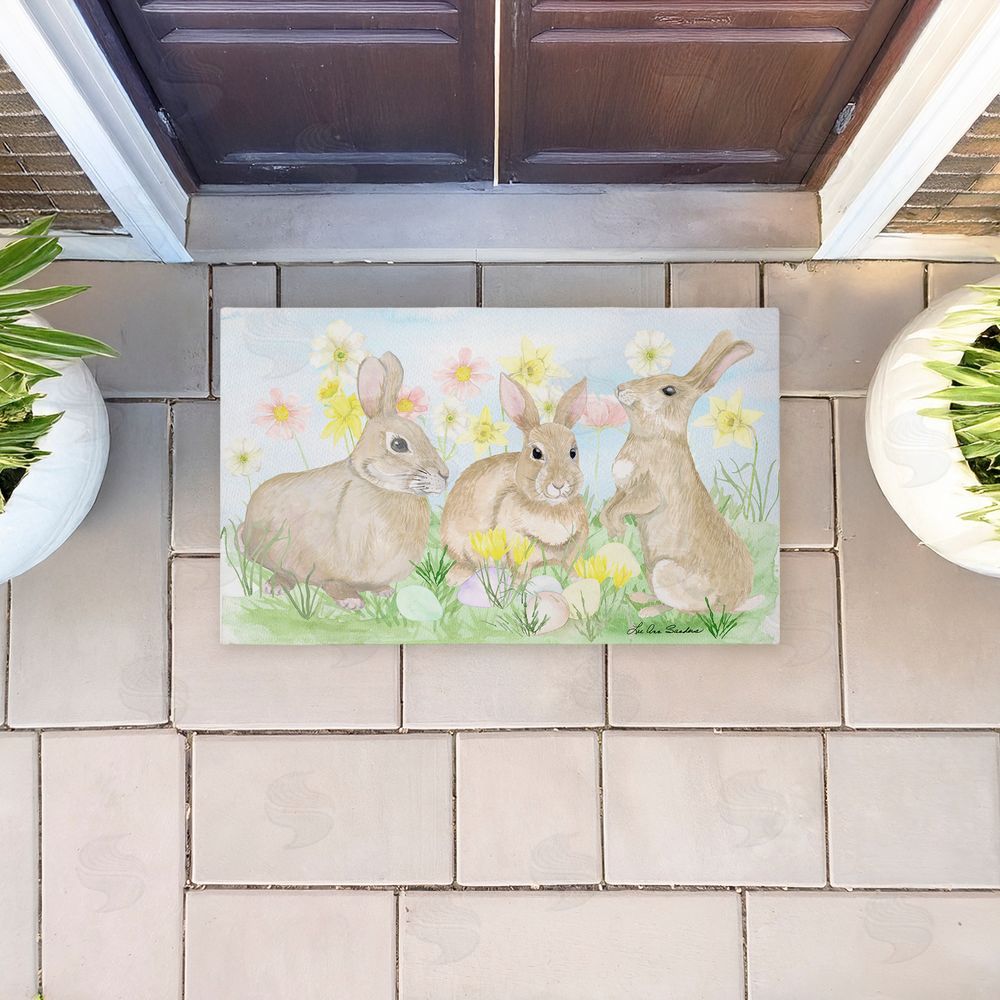 Lee Ann Sanders | Easter Bunnies in Grass Non-Woven Door Mat