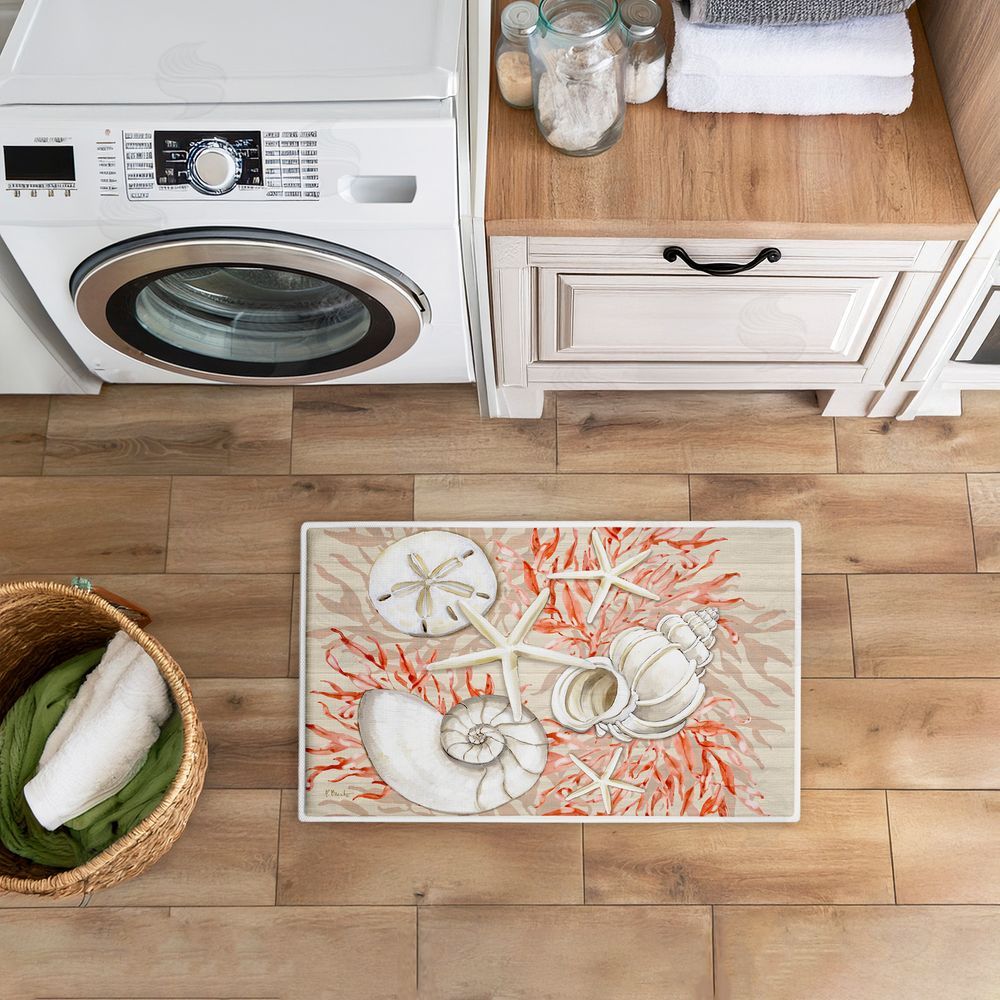 Paul Brent | Coral & White Shells Plush Bath Mat