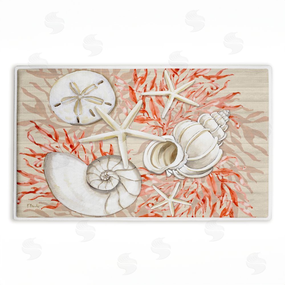 Paul Brent | Coral & White Shells Plush Bath Mat