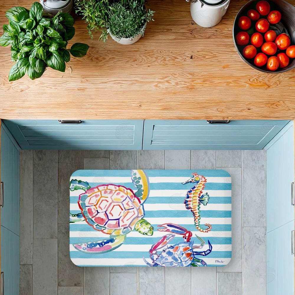 Paul Brent | Brushstroke Sea Life on Stripes Anti-Fatigue Mat