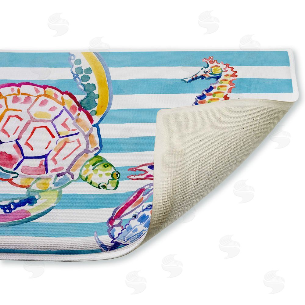 Paul Brent | Brushstroke Sea Life on Stripes Plush Bath Mat