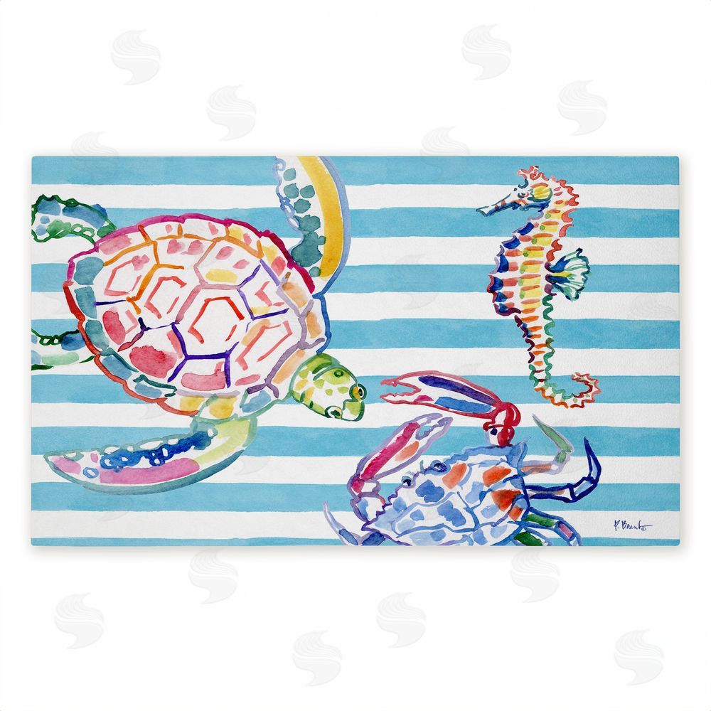 Paul Brent | Brushstroke Sea Life on Stripes Non-Woven Door Mat