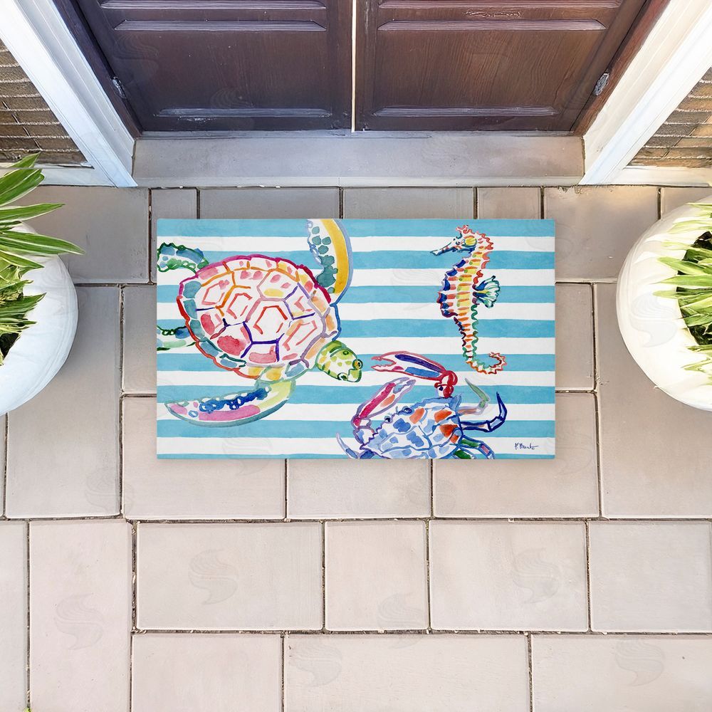 Paul Brent | Brushstroke Sea Life on Stripes Non-Woven Door Mat