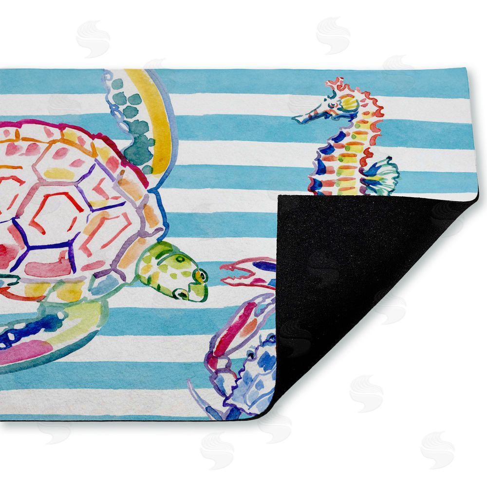 Paul Brent | Brushstroke Sea Life on Stripes Non-Woven Door Mat