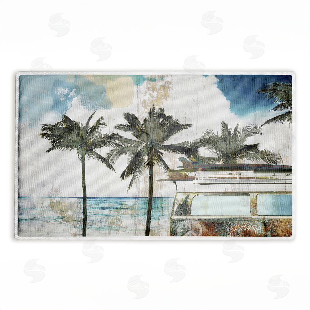 Sasha | Retro Van Summer Beach View Plush Bath Mat