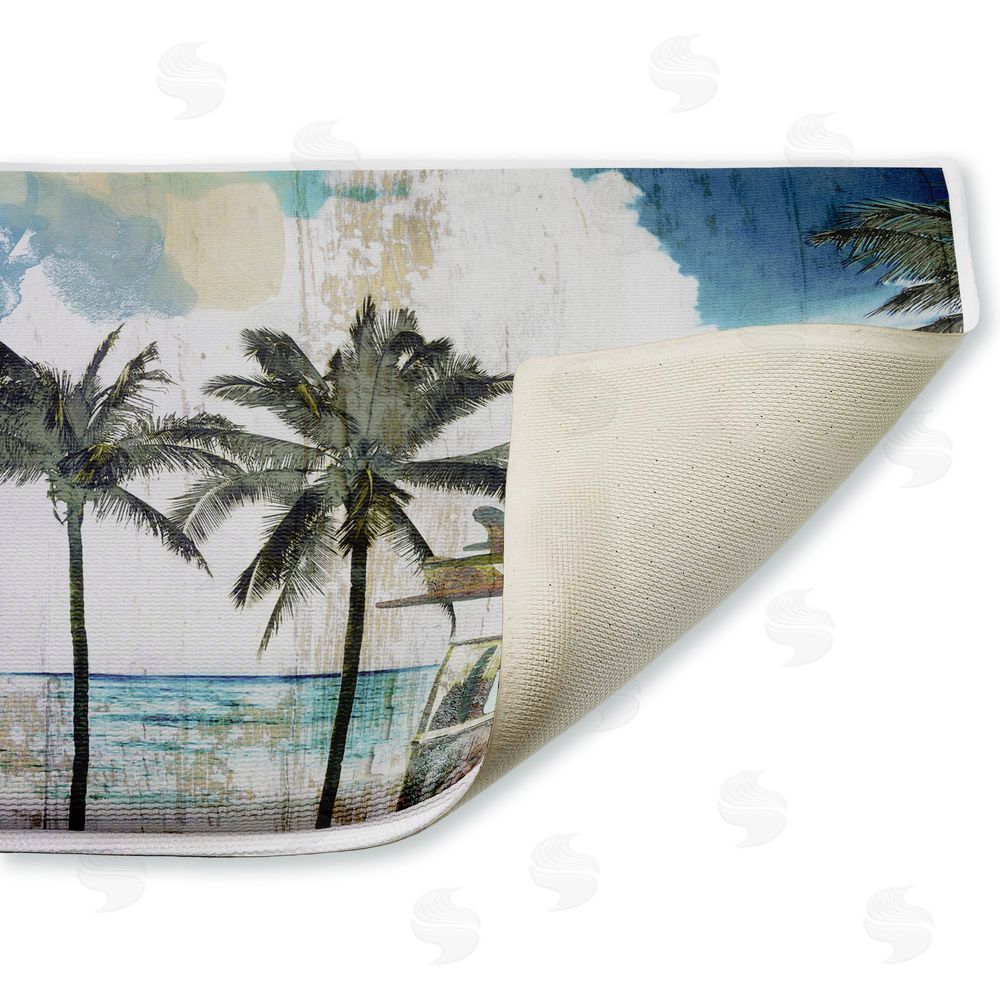 Sasha | Retro Van Summer Beach View Plush Bath Mat