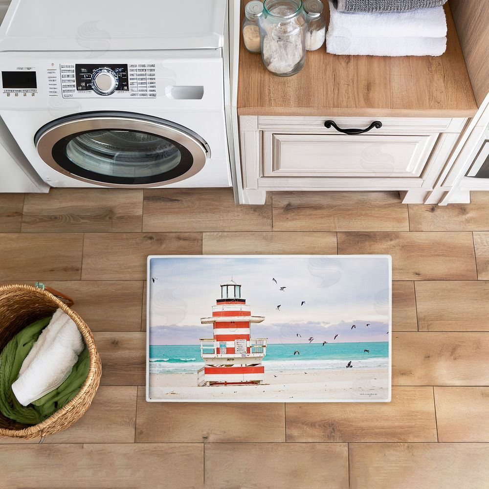 Seven Trees Design | Birds Surrounding Beach Hut Plush Bath Mat