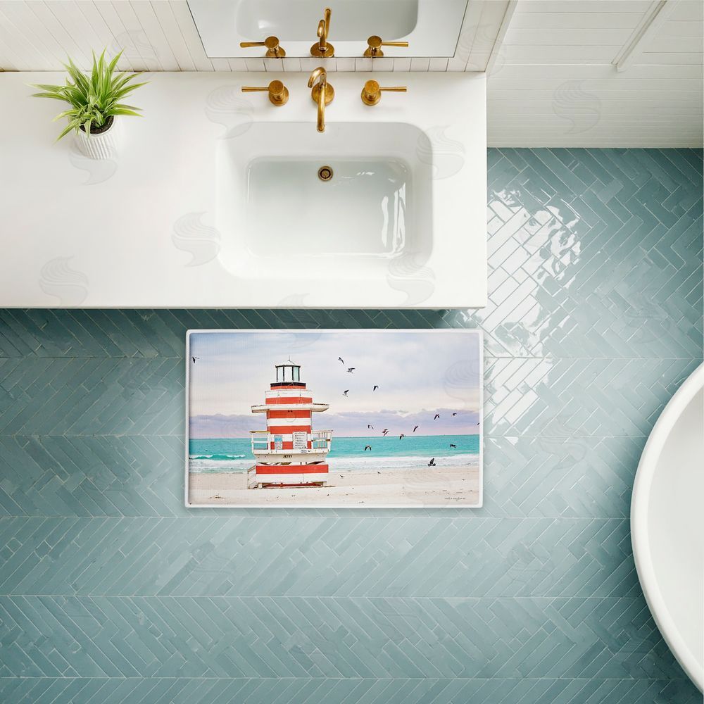 Seven Trees Design | Birds Surrounding Beach Hut Plush Bath Mat