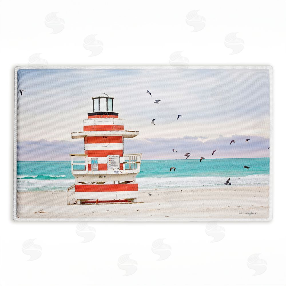 Seven Trees Design | Birds Surrounding Beach Hut Plush Bath Mat