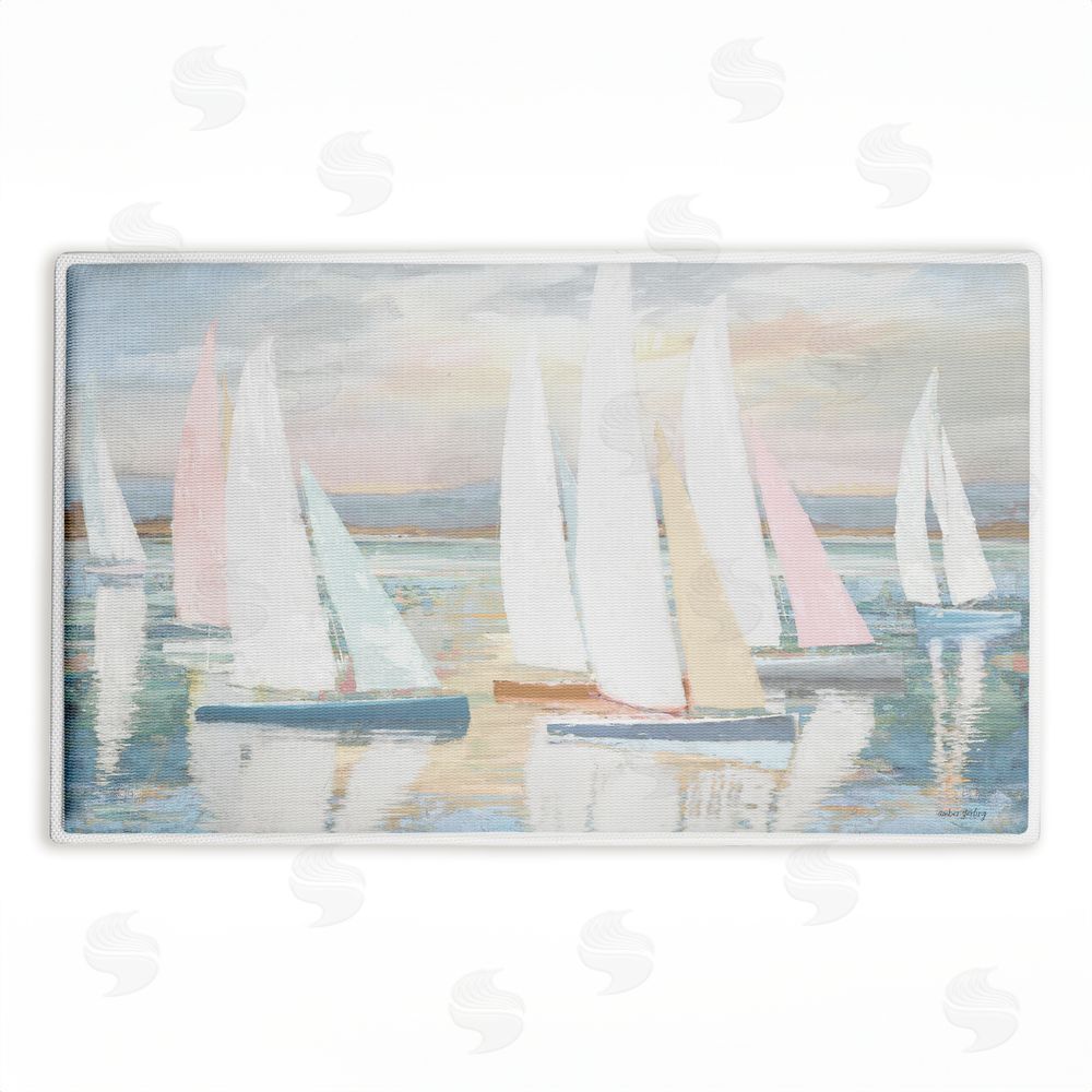 Amber Sterling | Pastel Calm Sailboats Plush Bath Mat