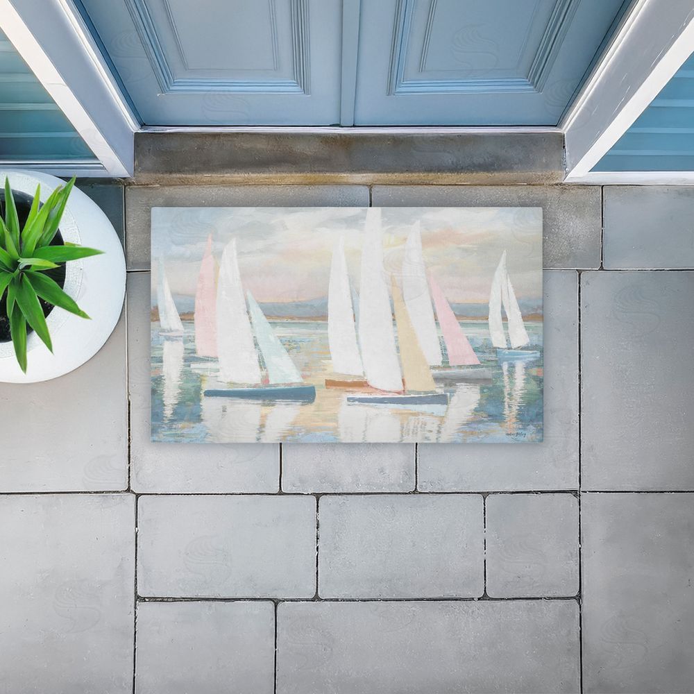 Amber Sterling | Pastel Calm Sailboats Non-Woven Door Mat
