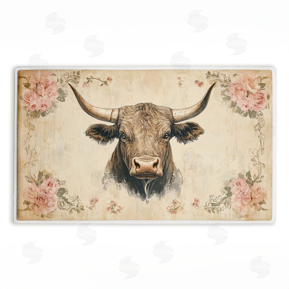 Heidi Kuntz | Cattle with Floral Border Plush Bath Mat
