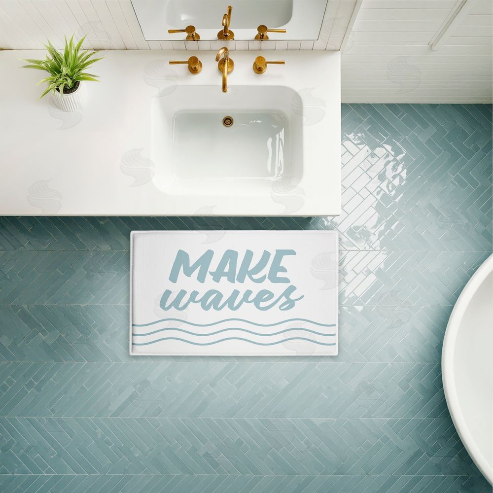 Lettered and Lined | Make Waves Aqua Blue Plush Bath Mat