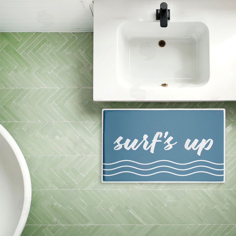 Lettered and Lined | Surf's Up over Blue Plush Bath Mat
