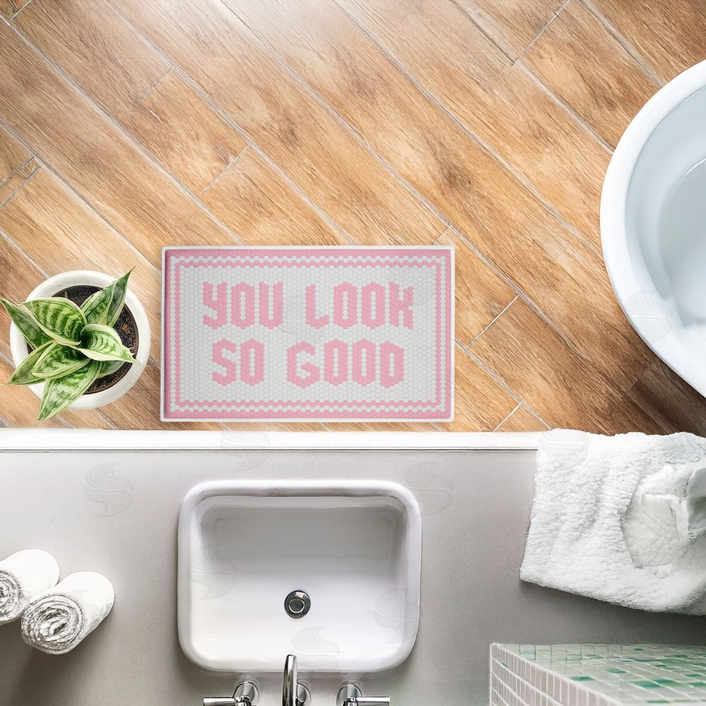 Lettered and Lined | Baby Pink You Look So Good Plush Bath Mat