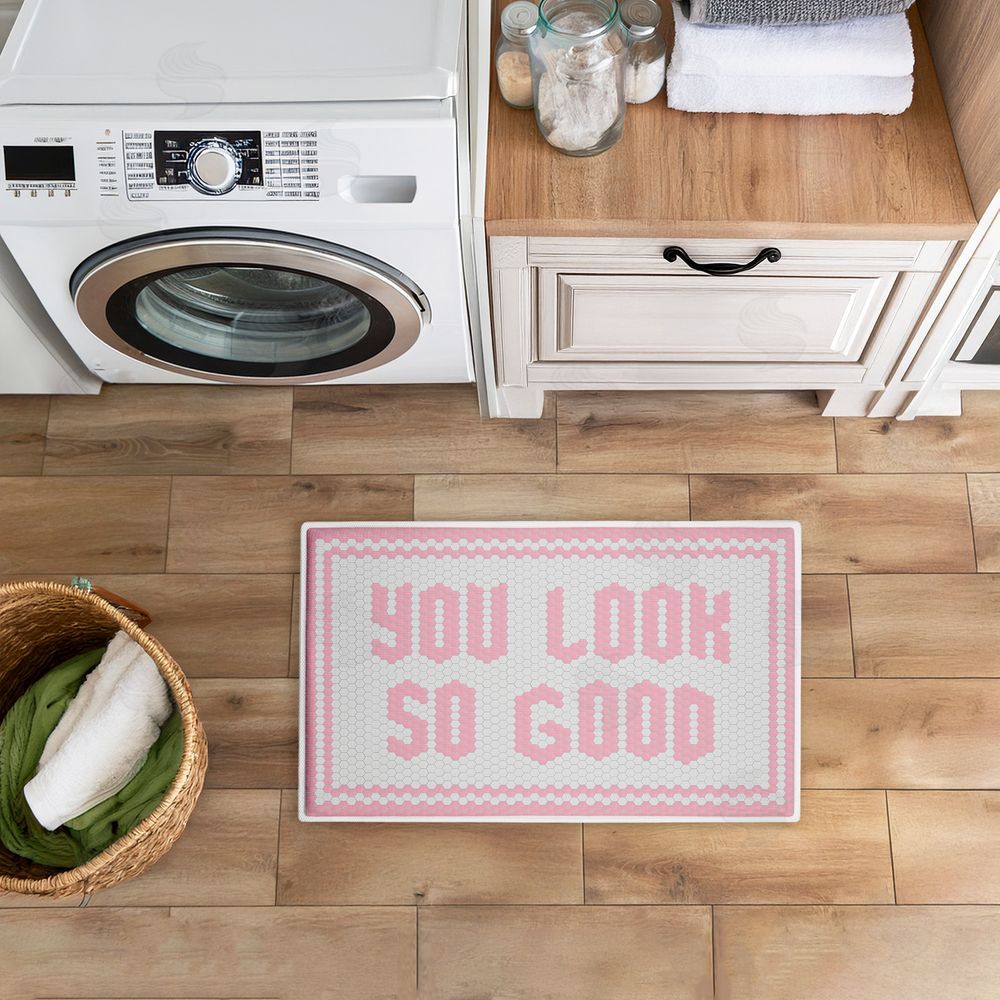 Lettered and Lined | Baby Pink You Look So Good Plush Bath Mat
