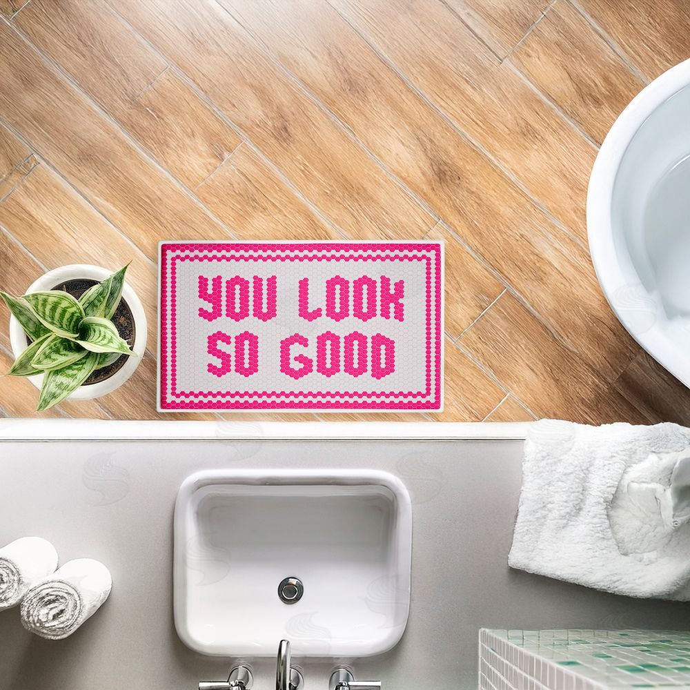 Lettered and Lined | Pink You Look So Good Plush Bath Mat