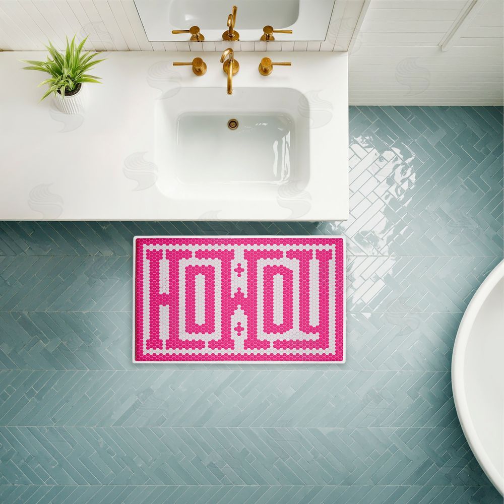 Lettered and Lined | Western Greeting Howdy Pink Plush Bath Mat